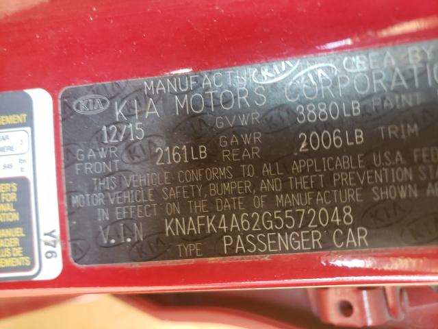 Photo 9 VIN: KNAFK4A62G5572048 - KIA FORTE LX 