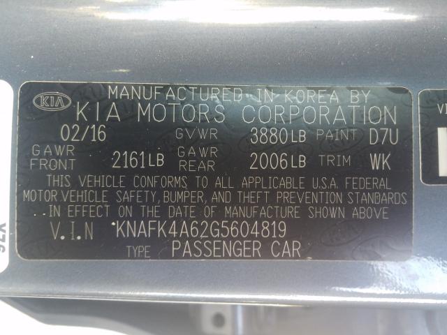 Photo 9 VIN: KNAFK4A62G5604819 - KIA FORTE LX 