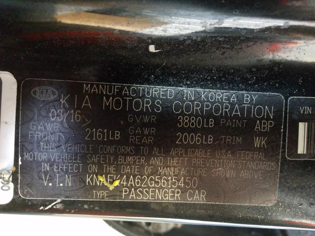 Photo 9 VIN: KNAFK4A62G5615450 - KIA FORTE LX 