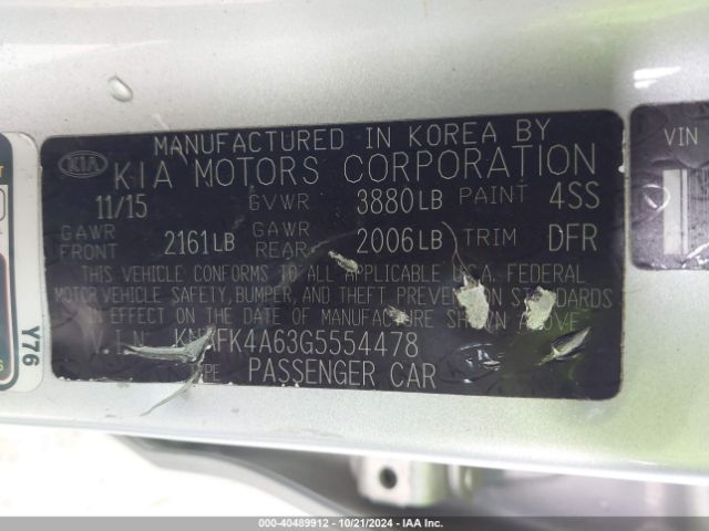 Photo 8 VIN: KNAFK4A63G5554478 - KIA FORTE 