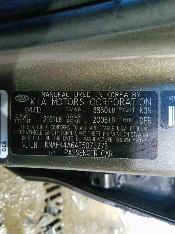 Photo 9 VIN: KNAFK4A64E5075273 - KIA FORTE LX 