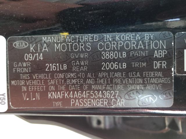 Photo 9 VIN: KNAFK4A64F5343627 - KIA FORTE LX 