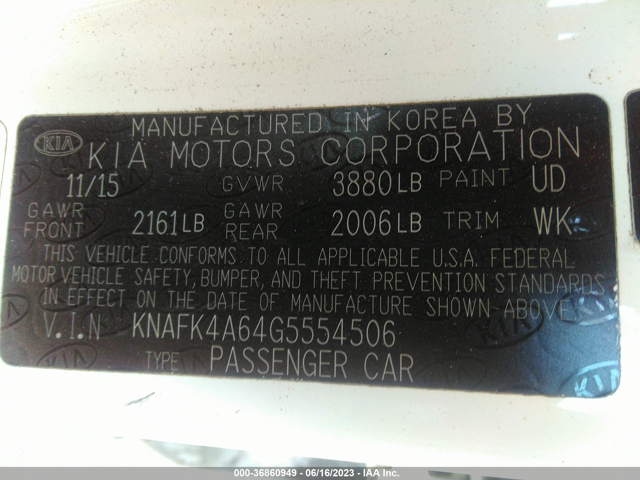 Photo 8 VIN: KNAFK4A64G5554506 - KIA FORTE 