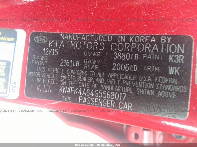 Photo 8 VIN: KNAFK4A64G5568017 - KIA FORTE 