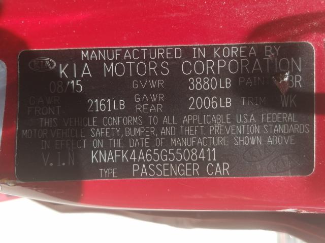 Photo 9 VIN: KNAFK4A65G5508411 - KIA FORTE LX 