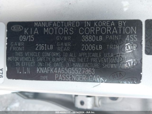 Photo 8 VIN: KNAFK4A65G5527363 - KIA FORTE 