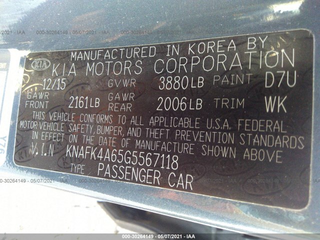 Photo 8 VIN: KNAFK4A65G5567118 - KIA FORTE 