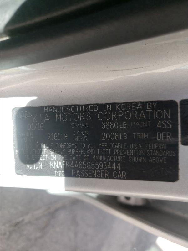 Photo 9 VIN: KNAFK4A65G5593444 - KIA FORTE LX 