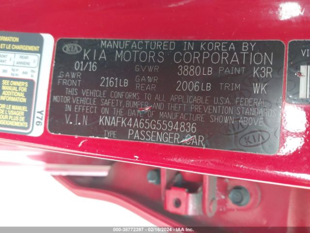 Photo 8 VIN: KNAFK4A65G5594836 - KIA FORTE 