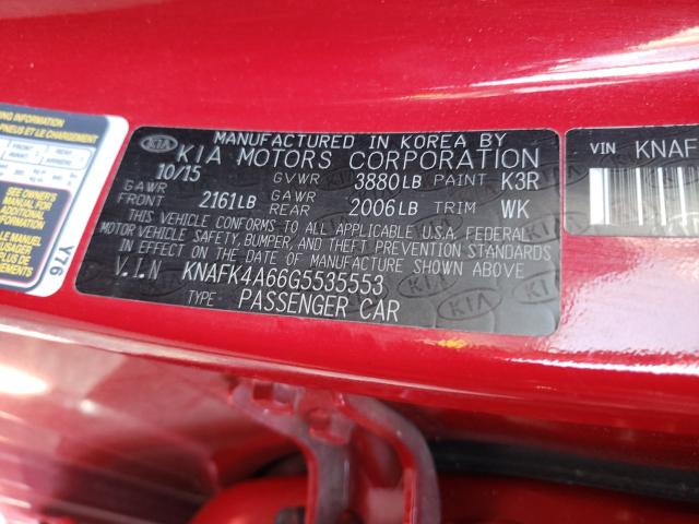 Photo 9 VIN: KNAFK4A66G5535553 - KIA FORTE LX 