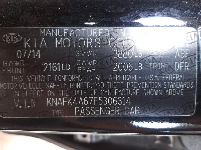 Photo 9 VIN: KNAFK4A67F5306314 - KIA FORTE LX 