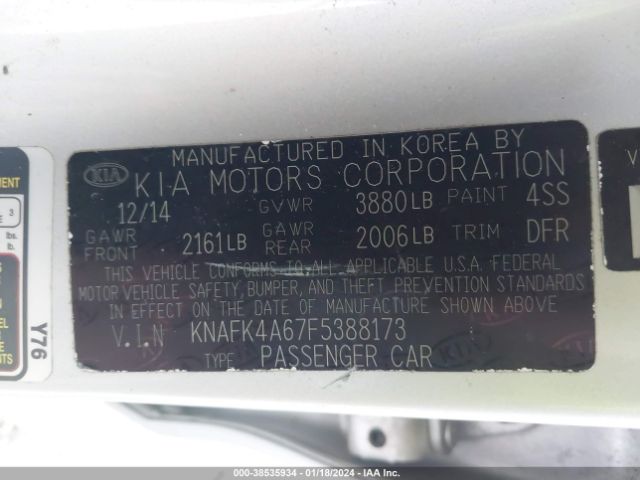 Photo 8 VIN: KNAFK4A67F5388173 - KIA FORTE 