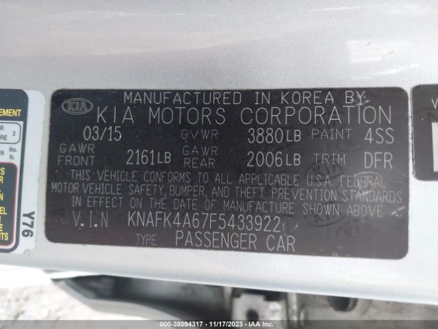 Photo 8 VIN: KNAFK4A67F5433922 - KIA FORTE 