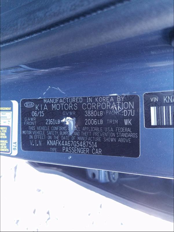 Photo 9 VIN: KNAFK4A67G5487514 - KIA FORTE LX 