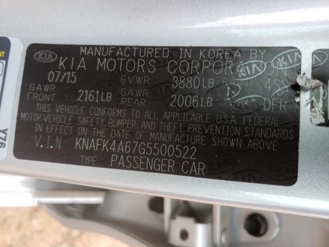 Photo 9 VIN: KNAFK4A67G5500522 - KIA FORTE LX 