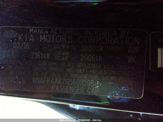 Photo 8 VIN: KNAFK4A67G5603598 - KIA FORTE 