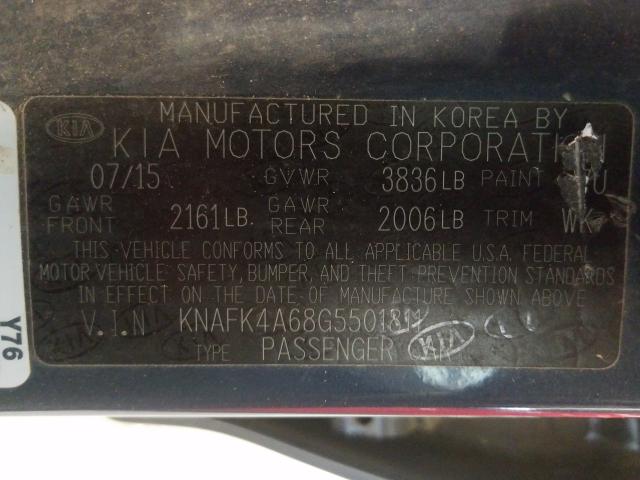 Photo 9 VIN: KNAFK4A68G5501811 - KIA FORTE LX 