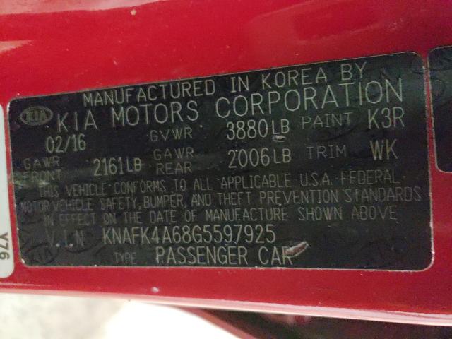 Photo 9 VIN: KNAFK4A68G5597925 - KIA FORTE LX 