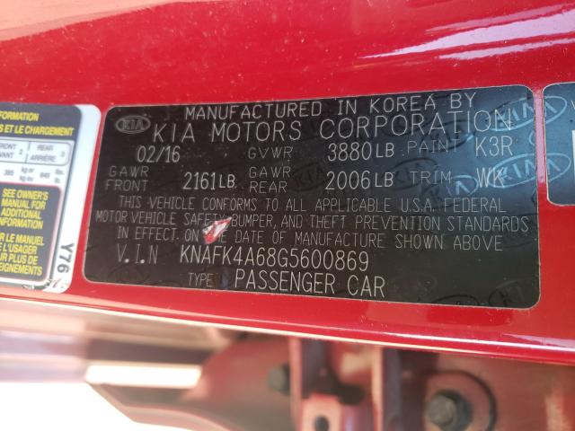 Photo 9 VIN: KNAFK4A68G5600869 - KIA FORTE LX 