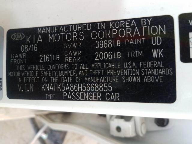 Photo 9 VIN: KNAFK5A86H5668855 - KIA FORTE LX 