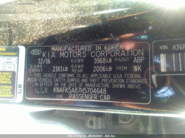 Photo 8 VIN: KNAFK5A87H5704648 - KIA FORTE5 