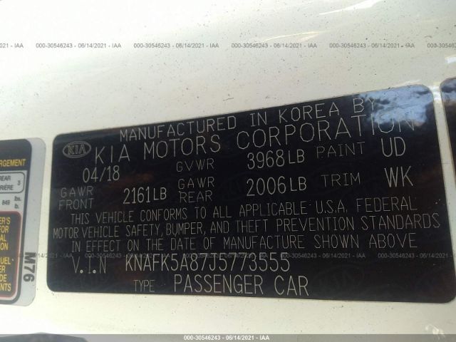 Photo 8 VIN: KNAFK5A87J5773555 - KIA FORTE5 