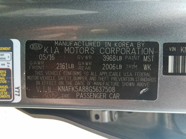 Photo 9 VIN: KNAFK5A88G5637508 - KIA FORTE LX 