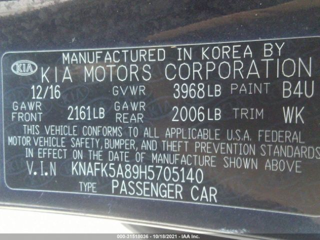 Photo 8 VIN: KNAFK5A89H5705140 - KIA FORTE5 