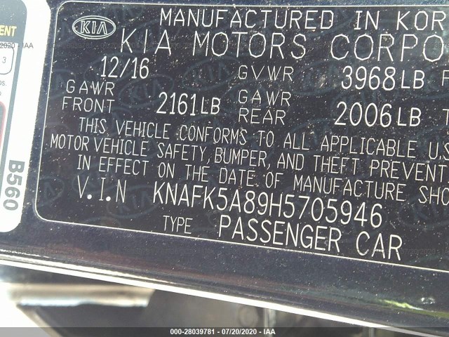 Photo 8 VIN: KNAFK5A89H5705946 - KIA FORTE5 