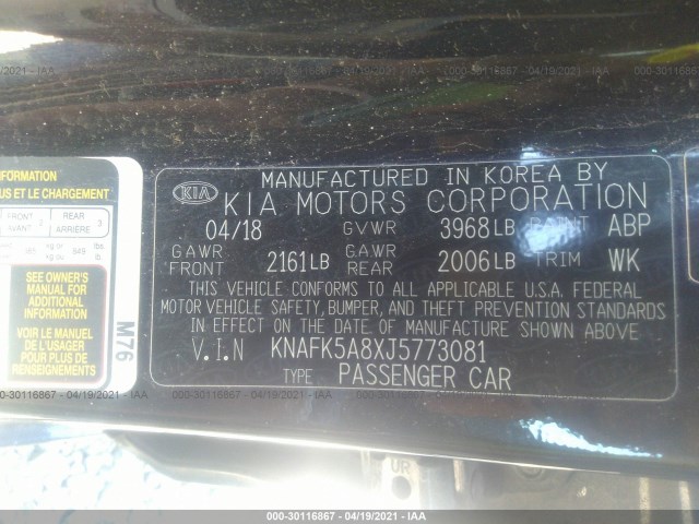 Photo 8 VIN: KNAFK5A8XJ5773081 - KIA FORTE5 