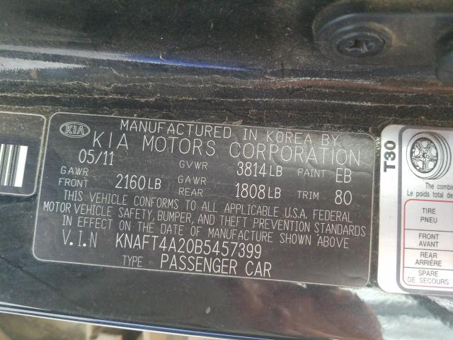 Photo 9 VIN: KNAFT4A20B5457399 - KIA FORTE LX 