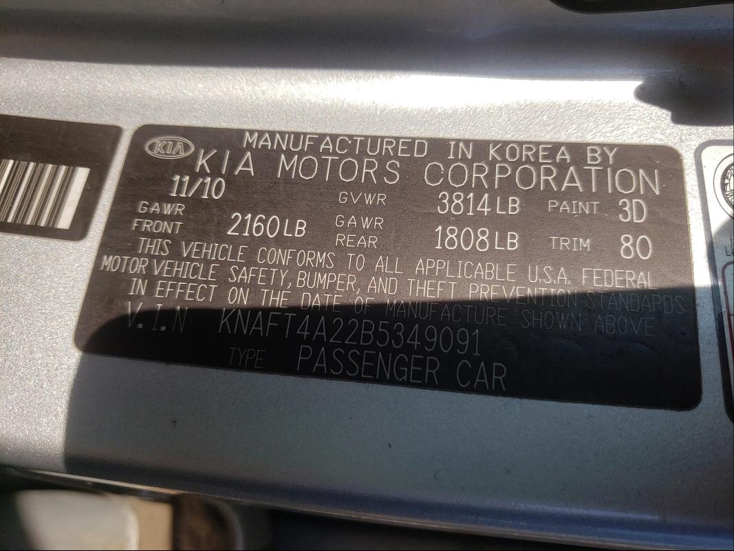 Photo 9 VIN: KNAFT4A22B5349091 - KIA FORTE LX 