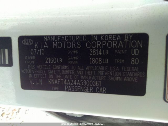 Photo 8 VIN: KNAFT4A24A5300361 - KIA FORTE 