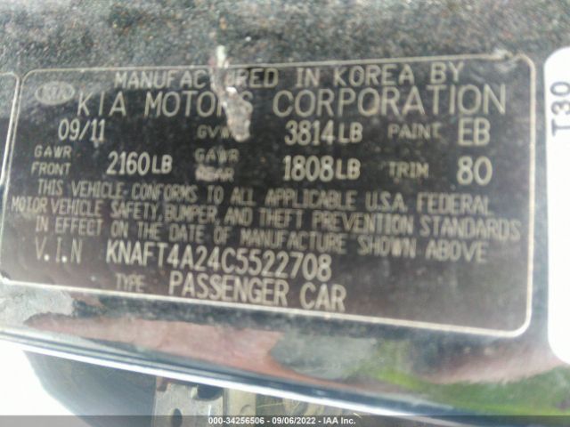 Photo 8 VIN: KNAFT4A24C5522708 - KIA FORTE 