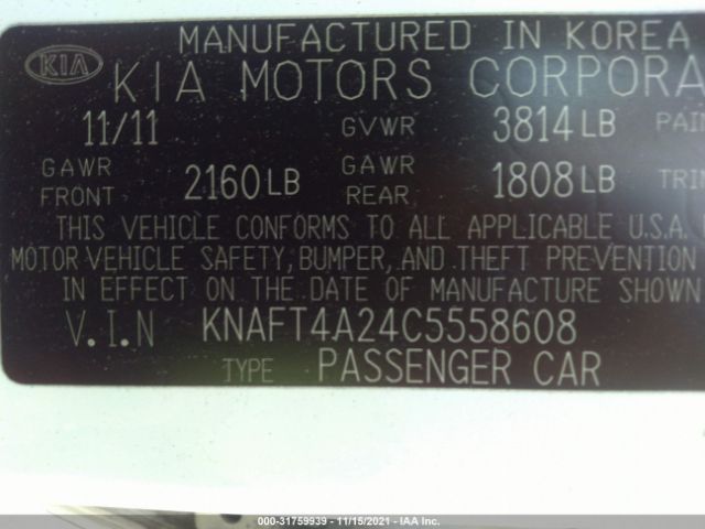 Photo 8 VIN: KNAFT4A24C5558608 - KIA FORTE 