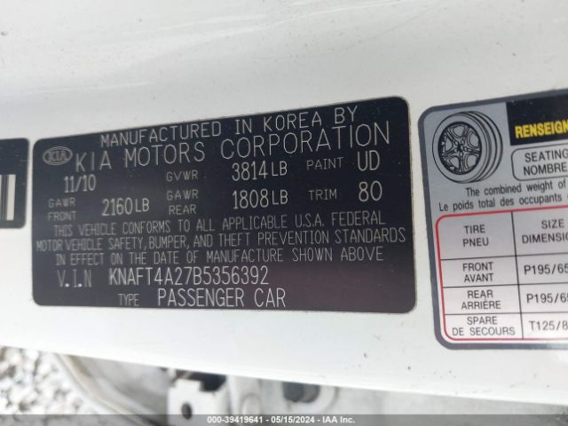 Photo 8 VIN: KNAFT4A27B5356392 - KIA FORTE 