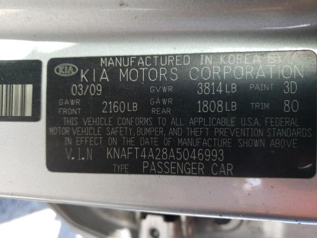 Photo 9 VIN: KNAFT4A28A5046993 - KIA FORTE LX 