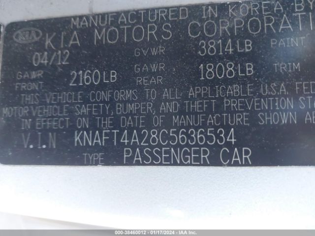 Photo 8 VIN: KNAFT4A28C5636534 - KIA FORTE 