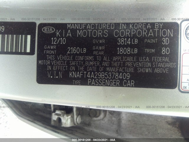 Photo 8 VIN: KNAFT4A29B5378409 - KIA FORTE 