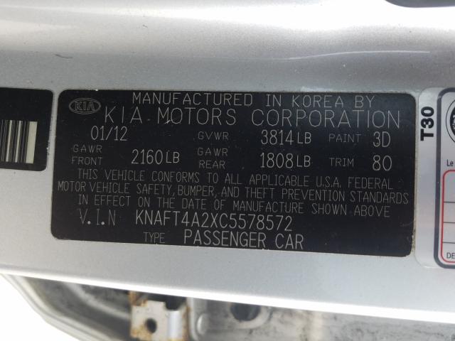 Photo 9 VIN: KNAFT4A2XC5578572 - KIA FORTE LX 