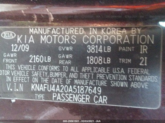 Photo 8 VIN: KNAFU4A20A5187649 - KIA FORTE 