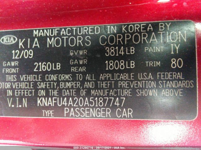 Photo 8 VIN: KNAFU4A20A5187747 - KIA FORTE 