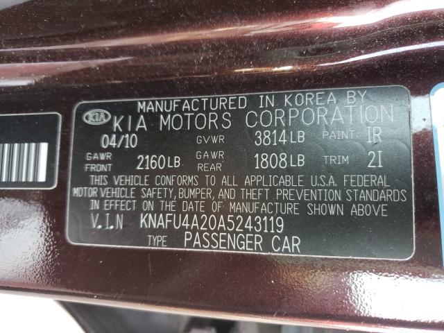 Photo 9 VIN: KNAFU4A20A5243119 - KIA FORTE EX 