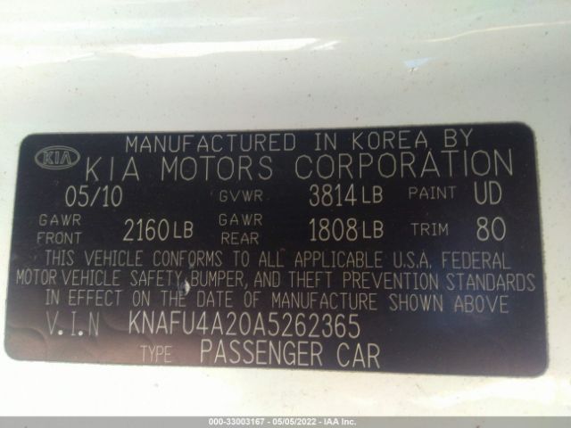 Photo 8 VIN: KNAFU4A20A5262365 - KIA FORTE 