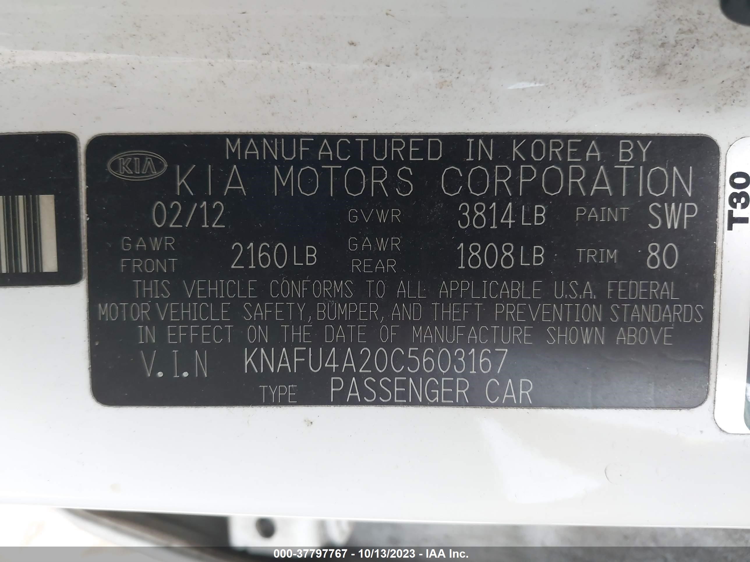 Photo 8 VIN: KNAFU4A20C5603167 - KIA FORTE 