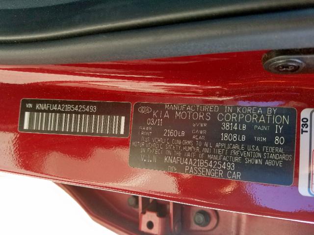 Photo 9 VIN: KNAFU4A21B5425493 - KIA FORTE EX 