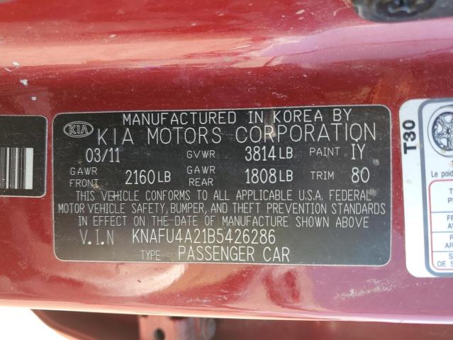 Photo 11 VIN: KNAFU4A21B5426286 - KIA FORTE EX 