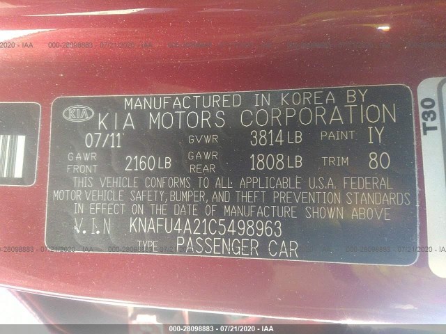 Photo 8 VIN: KNAFU4A21C5498963 - KIA FORTE 