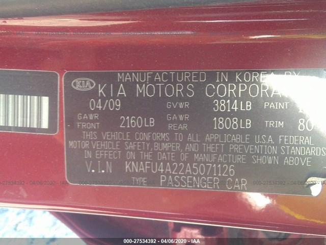 Photo 8 VIN: KNAFU4A22A5071126 - KIA FORTE 