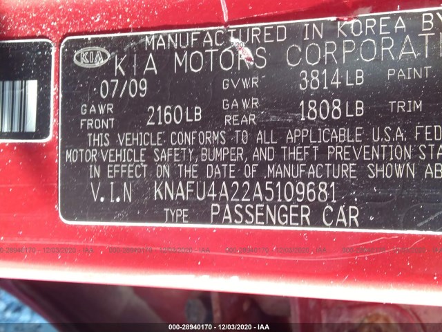 Photo 8 VIN: KNAFU4A22A5109681 - KIA FORTE 